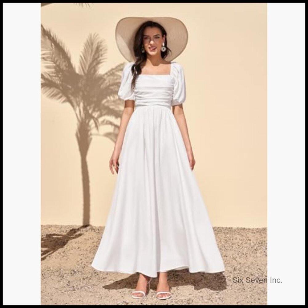 Puff Sleeve Maxi Dress Corset A Line Wedding Guest Beach Sundress - Picture 5 of 6